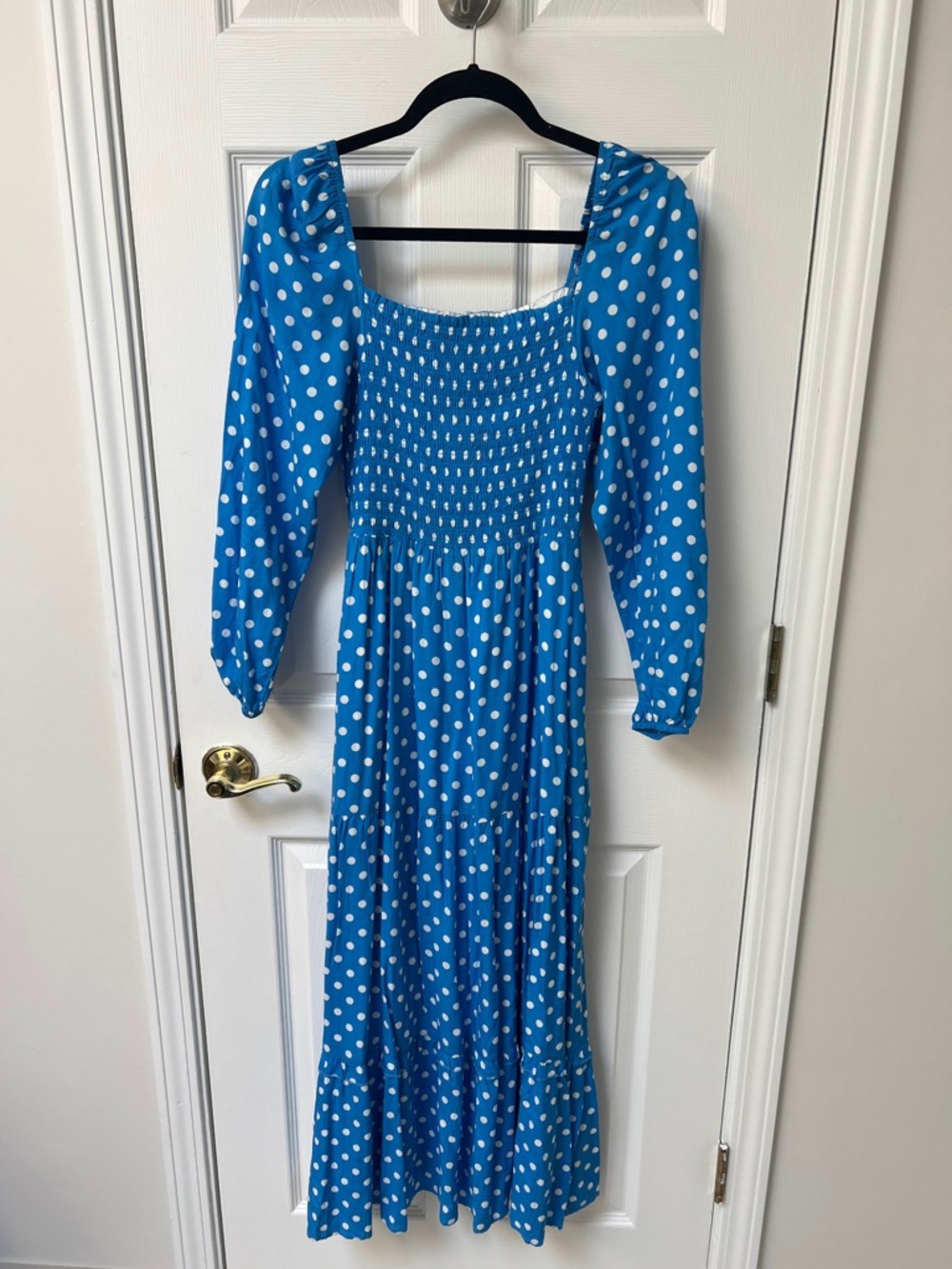 dolan Blue and White Polka Dot Midi Dress